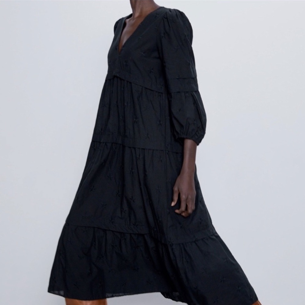 Zara Green Tiered Puff Sleeve Sundress